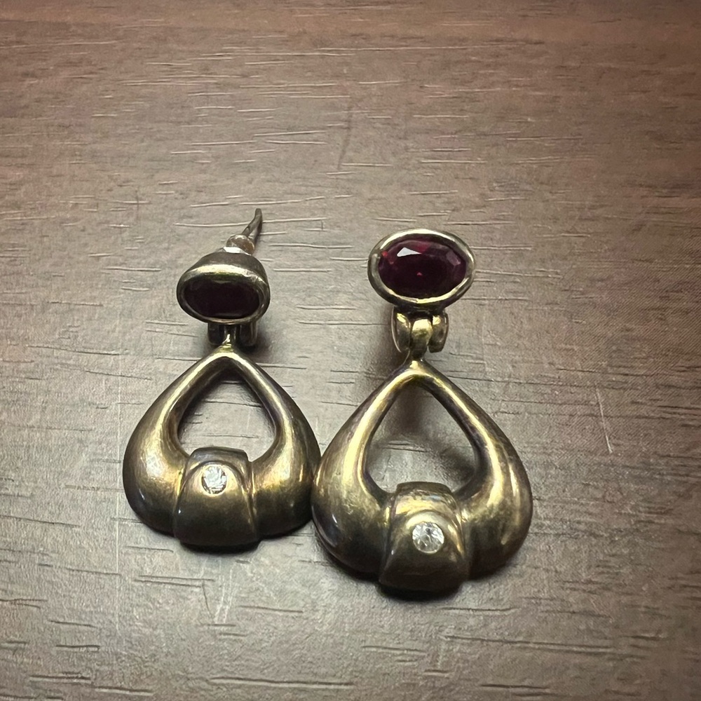 Gold-Plated Ruby Red Drop Earrings